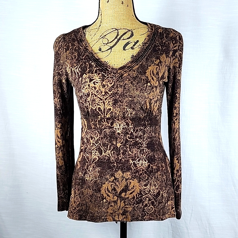 Calvin Klein Jeans Brown And Cream Asymmetrical Long Sleeve Top
